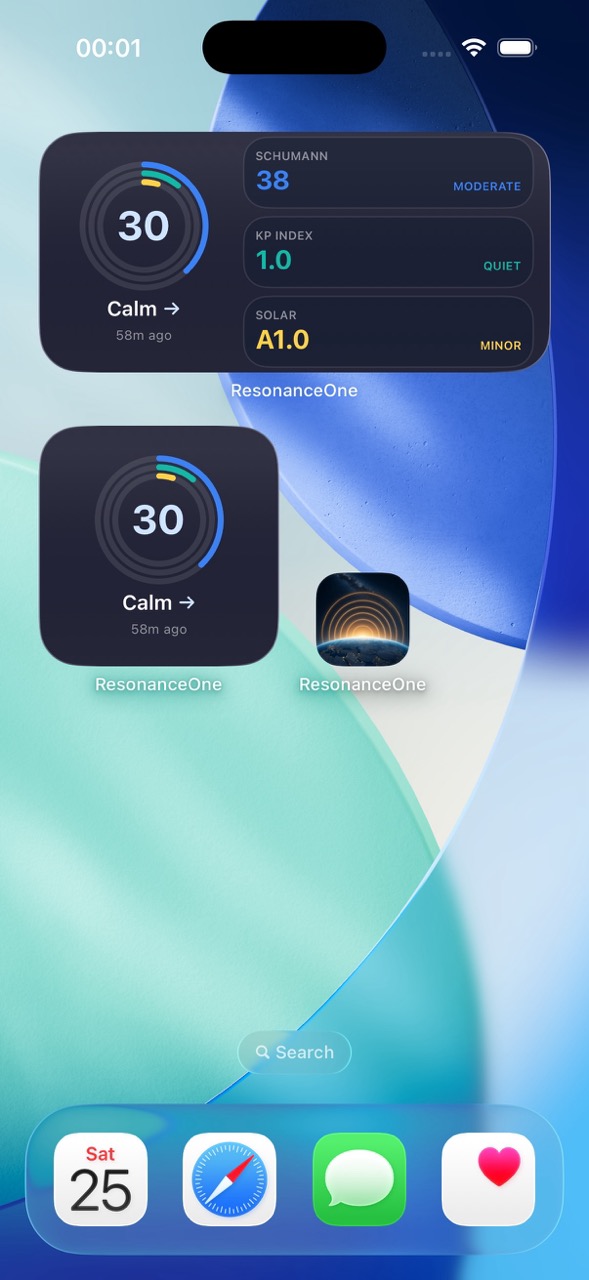 ResonanceOne Activity Index widgets on an iPhone home screen